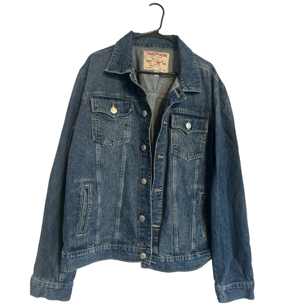 True Religion Men’s Denim Trucker Jacket XXL Medium Wash Western Flap Pocket